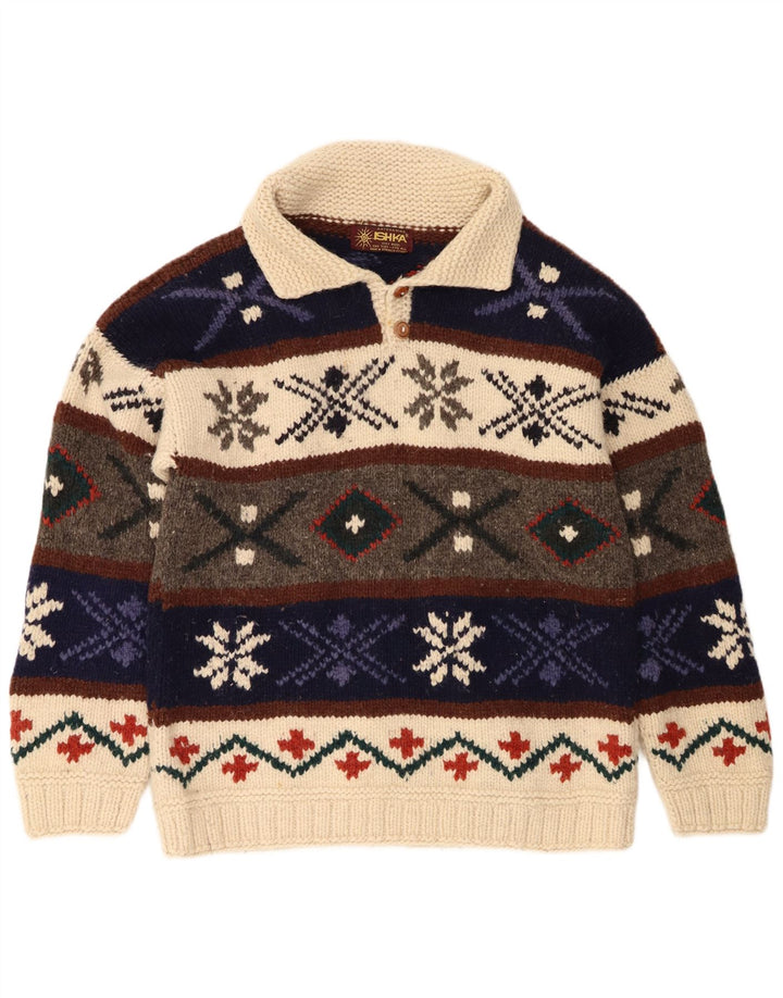 Ishka Herre Polo Neck Jumper Sweater One Size Flerfarvet Fair Isle Wool
