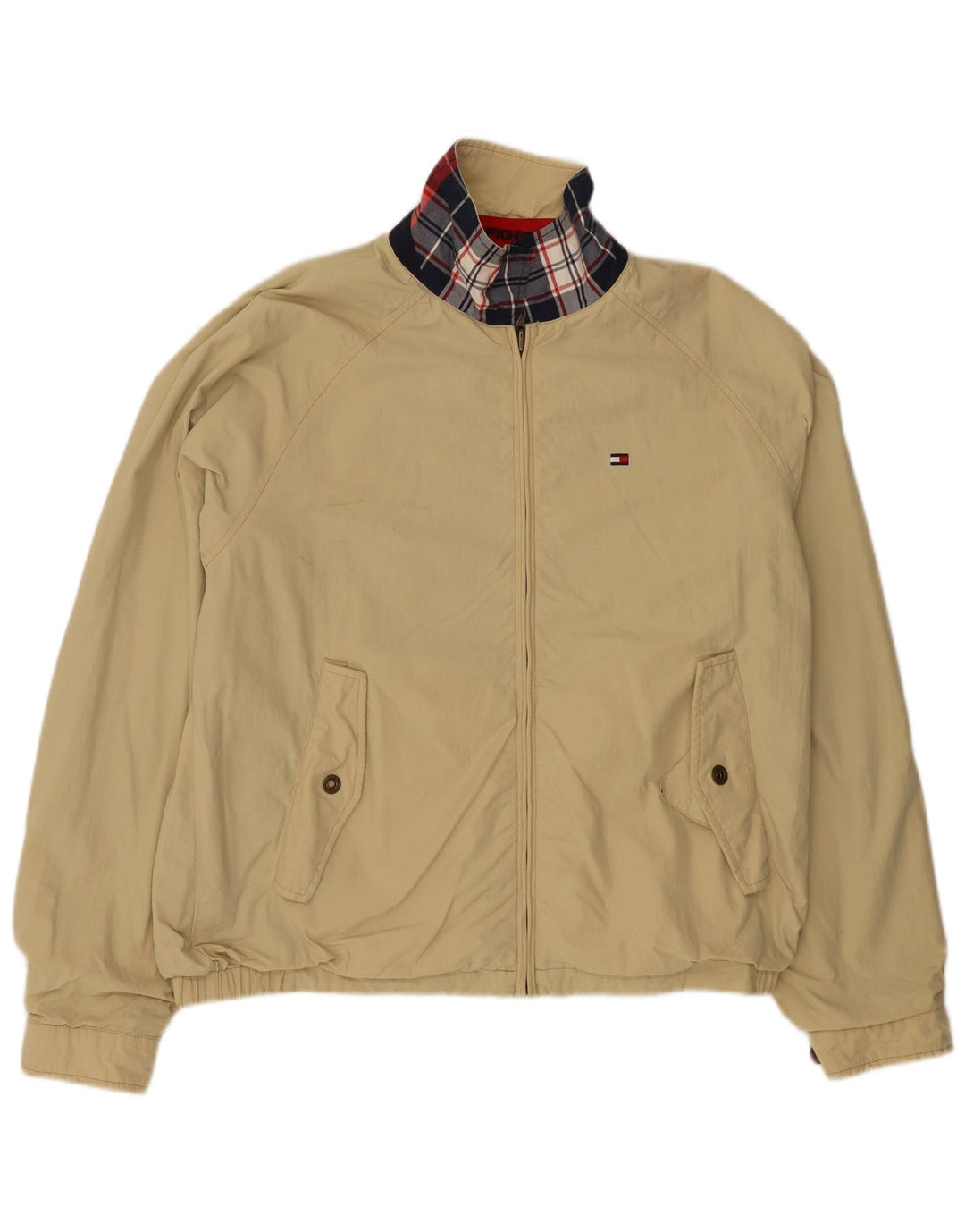 TOMMY HILFIGER Vendbar herrejakke UK 38 Mellem marineblå ternet nylon