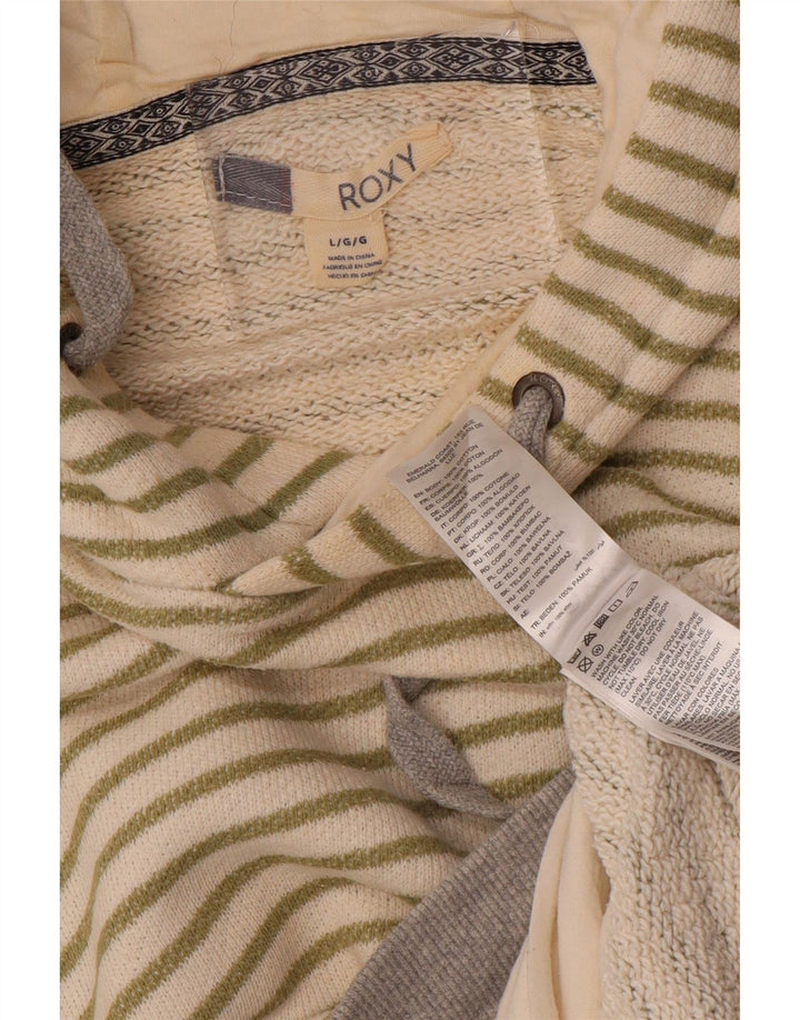 ROXY Dame Oversized hættetrøje Jumper UK 16 Large Off White stribet bomuld