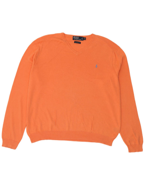 Polo Ralph Lauren Mens Loose Fit V-Neck Jumper Sweater 2XL Orange Cotton