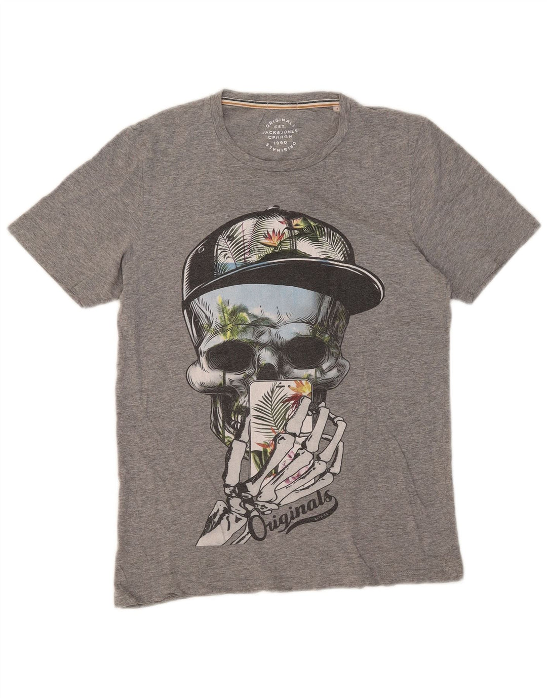 JACK & JONES Herre grafisk T-shirt Top Lille Grå Flecked