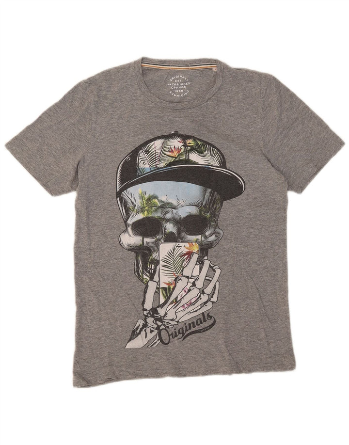 JACK & JONES Herre grafisk T-shirt Top Lille Grå Flecked
