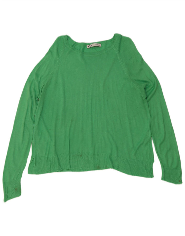 Zara Dame Boat Neck Jumper Sweater UK 14 Medium Blue Viscose