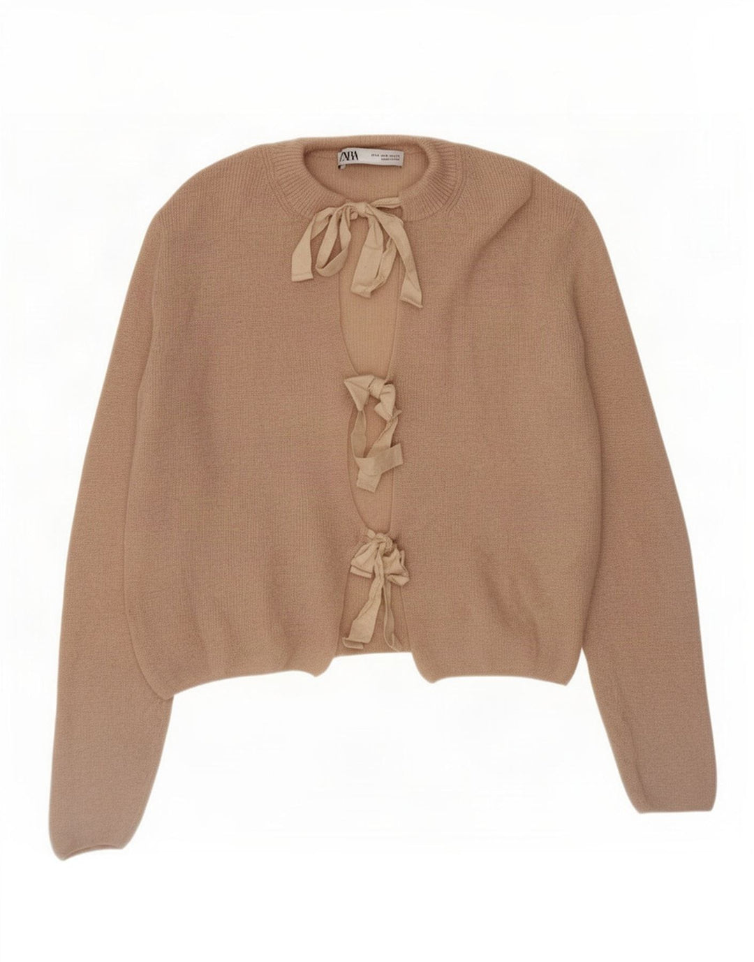 Zara Womens Crop Cardigan Sweater UK 14 Medium Beige Polyamid