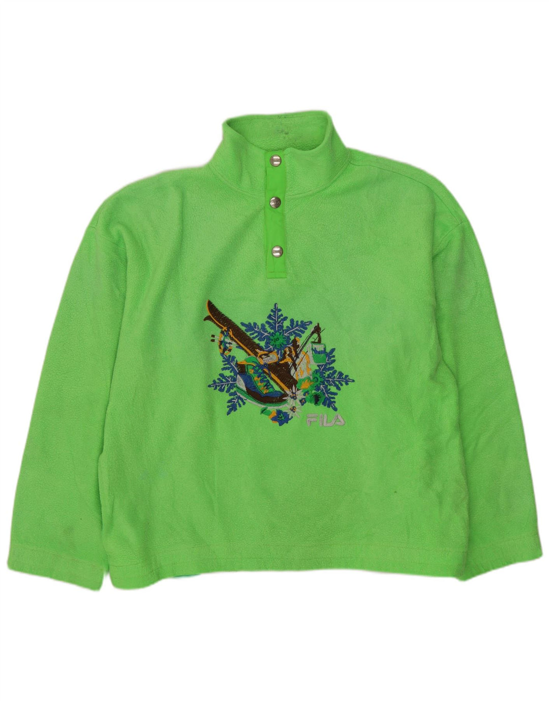 FILA Herre Loose Fit Grafisk Button Neck Fleece Jumper IT 46 Lille Grøn