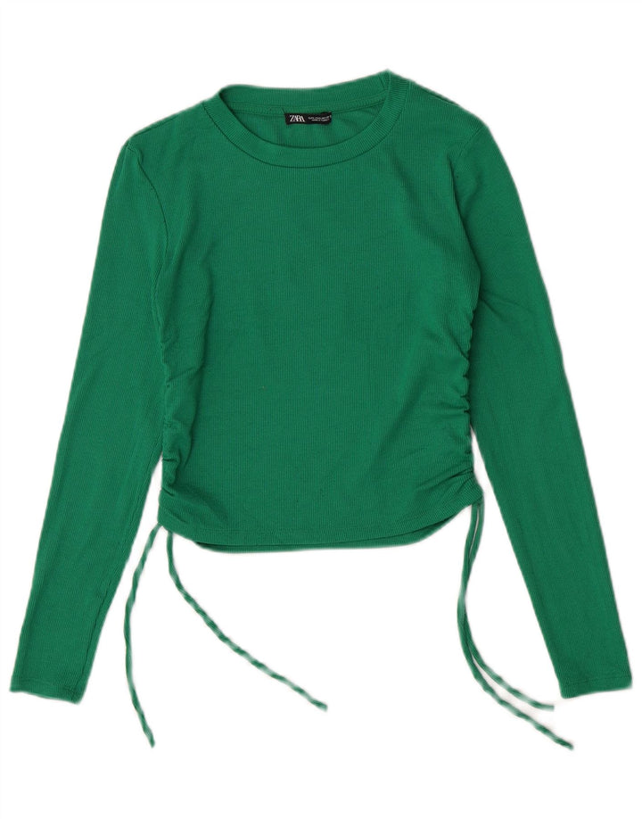 Zara Womens Crop Top Langærmet UK 14 Large Green