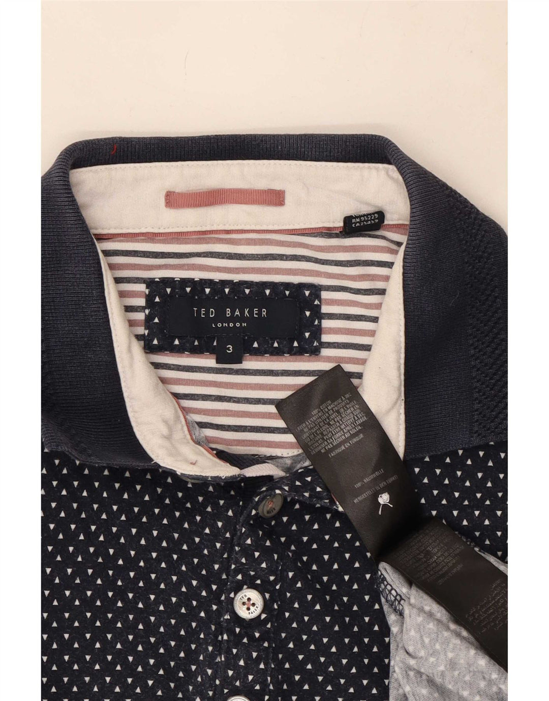 Ted Baker herre poloshirt størrelse 3 Medium marineblå plettet bomuld