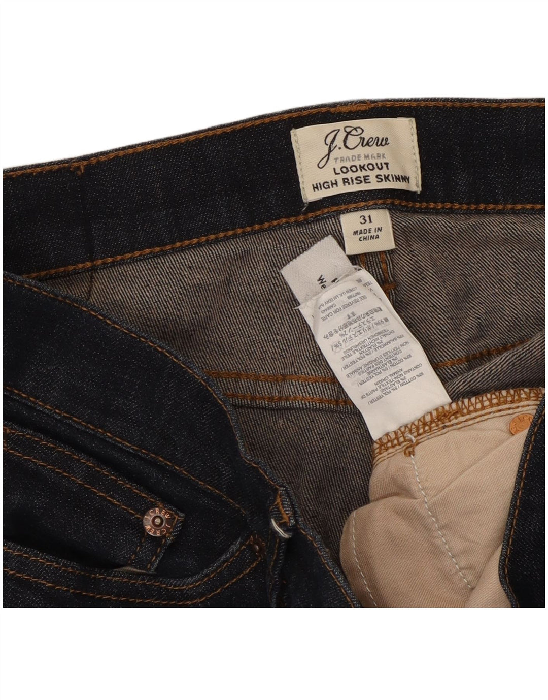 J. CREW Womens Lookout Skinny Jeans med høj talje W31 L28 Marineblå bomuld