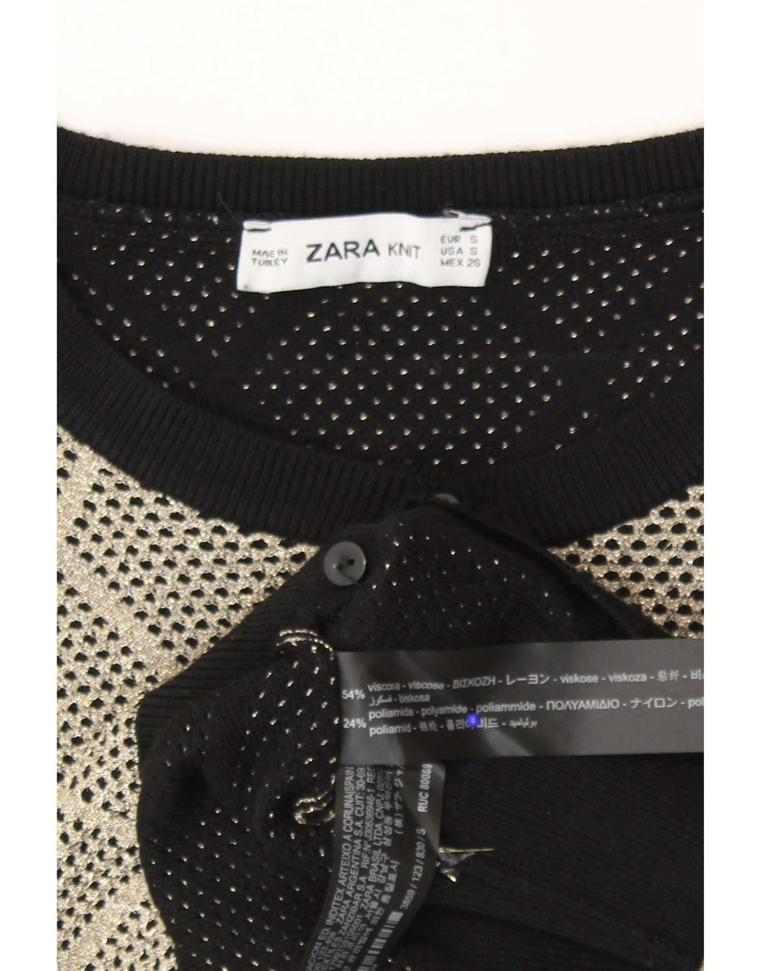 Zara Dame Cardigan Sweater UK 10 Small Grey Argyle/Diamond Viscose