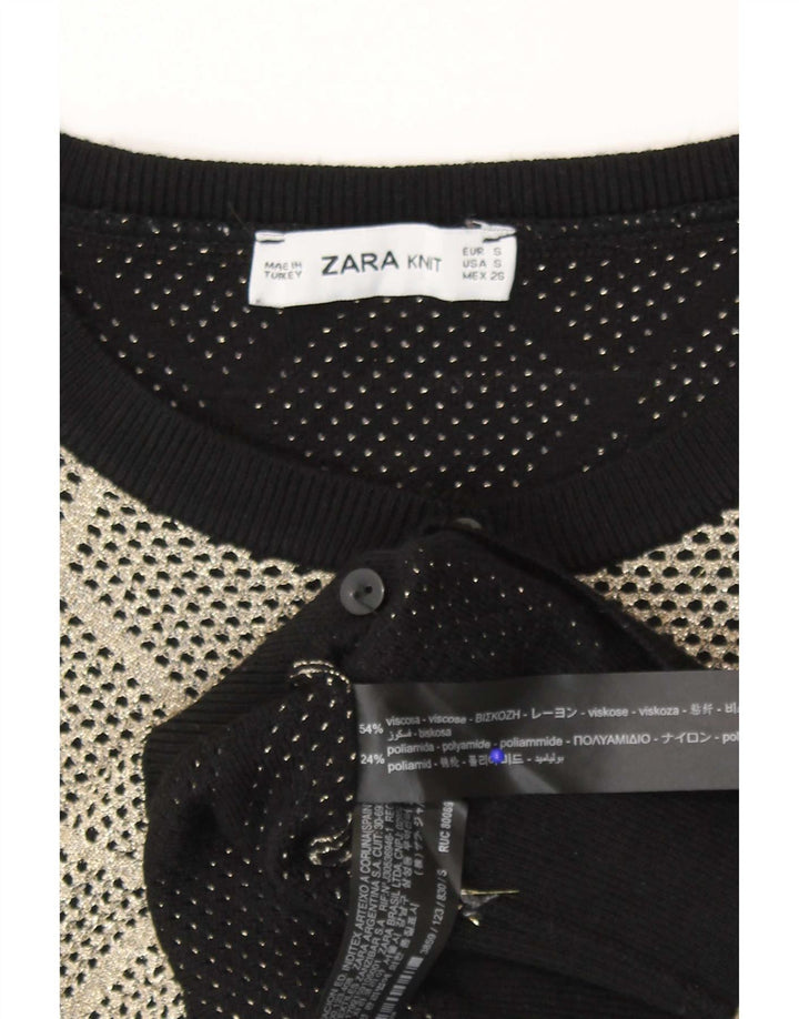 Zara Dame Cardigan Sweater UK 10 Small Grey Argyle/Diamond Viscose