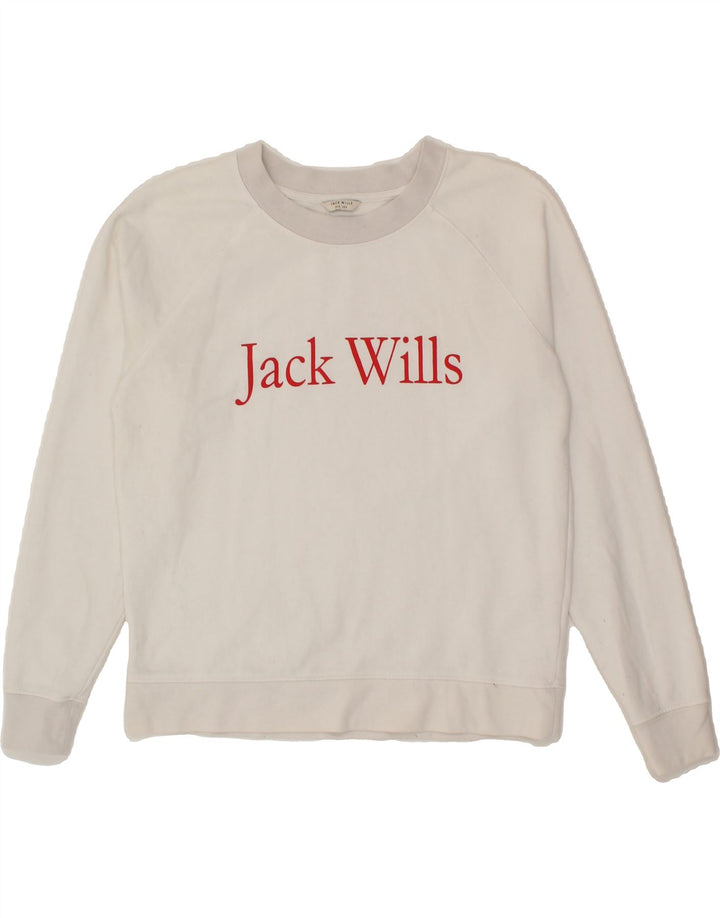 JACK WILLS Womens Oversized Graphic Sweatshirt Jumper UK 8 Small White Vintage Jack Wills and Second-Hand Jack Wills from Messina Hembry 