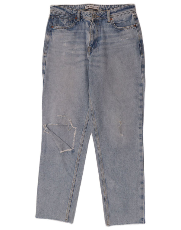 Zara Dame nødlidende højtaljede jeans EU 34 2XS W24 L27 Blå Bomuld