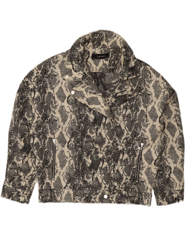 ZARA Womens Bomber Jacket UK 10 Small Grey Animal Print Polyester Vintage Zara and Second-Hand Zara from Messina Hembry 