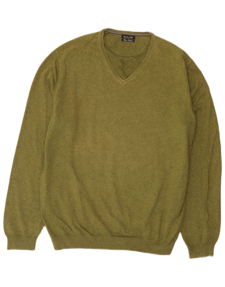 Massimo Dutti Herre V-hals sweater XL Khaki Bomuld
