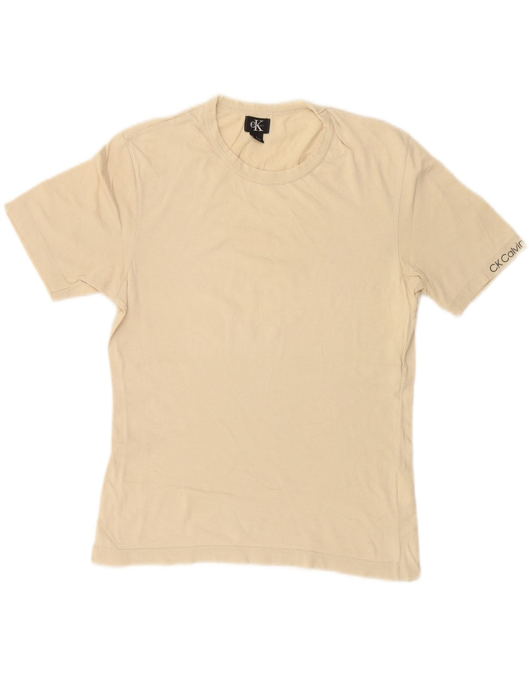 CALVIN KLEIN Dame T-Shirt Top UK 14 Stor Beige Bomuld