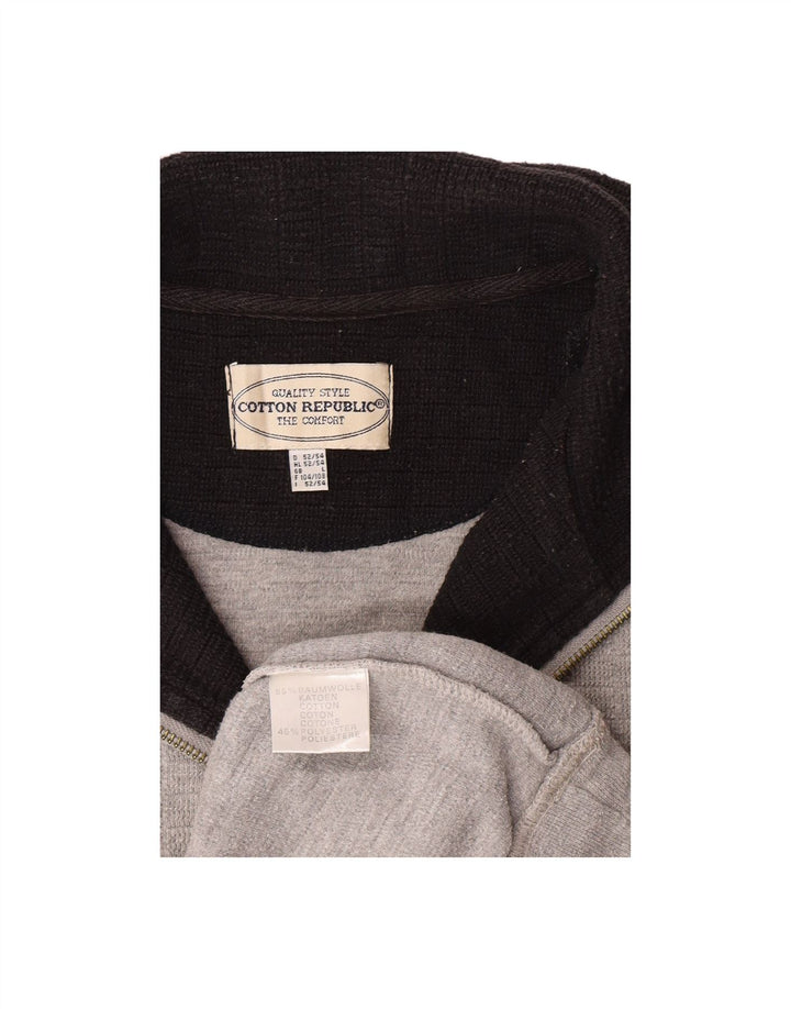 COTTON REPUBLIC Mens Zip Neck Jumper Sweater Large Grey Cotton