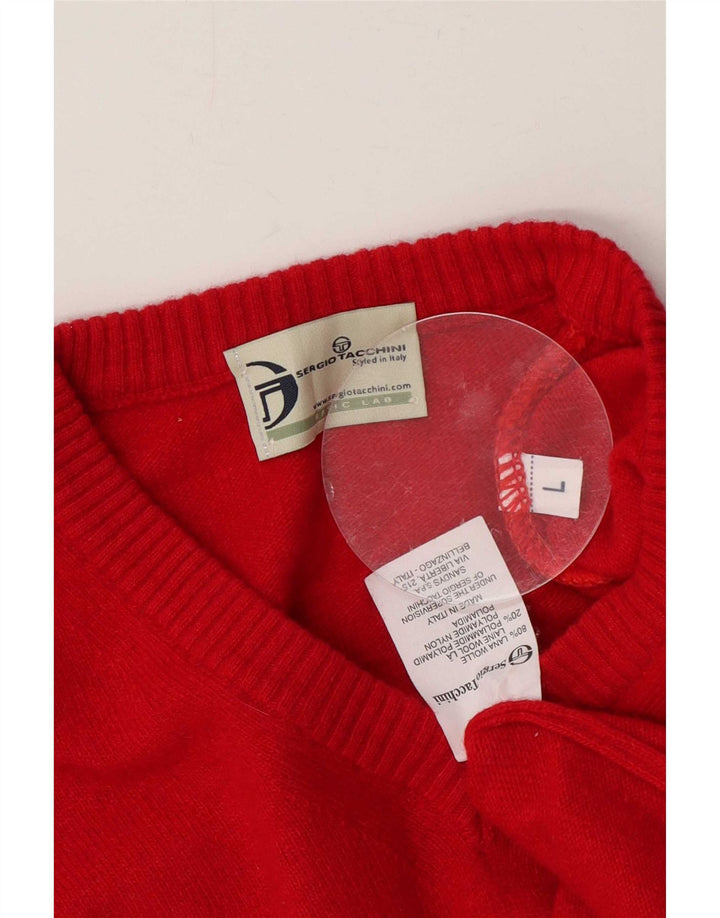 Sergio Tacchini Herre V-hals sweater Large Red Wool