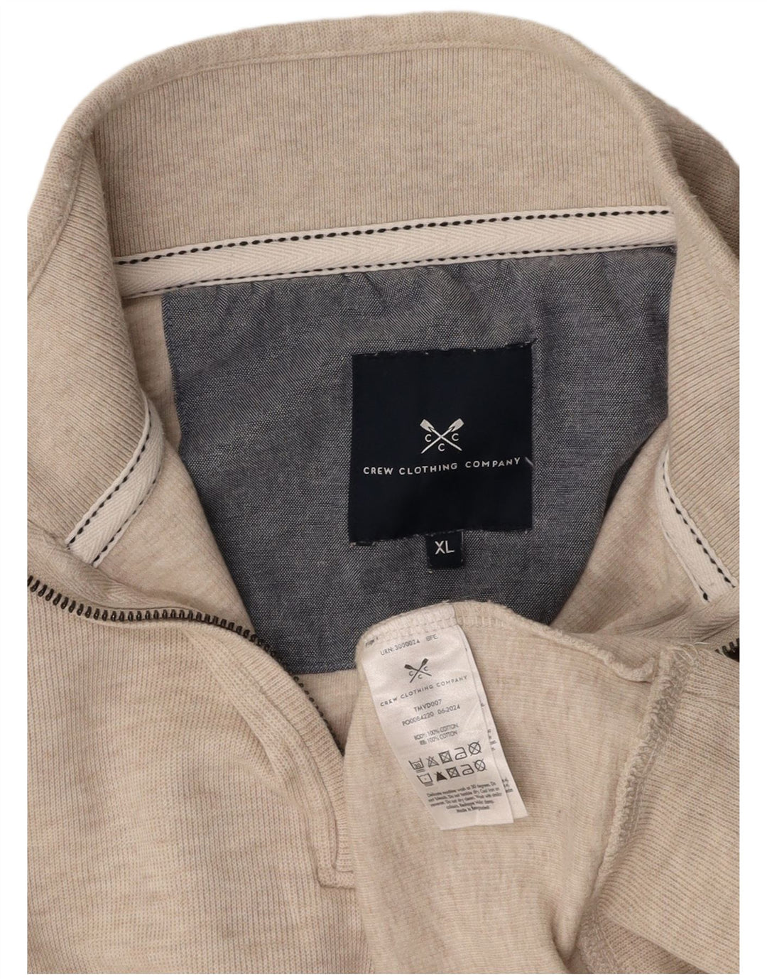 CREW TØJ Herre Zip Neck Jumper Sweater XL Beige Bomuld