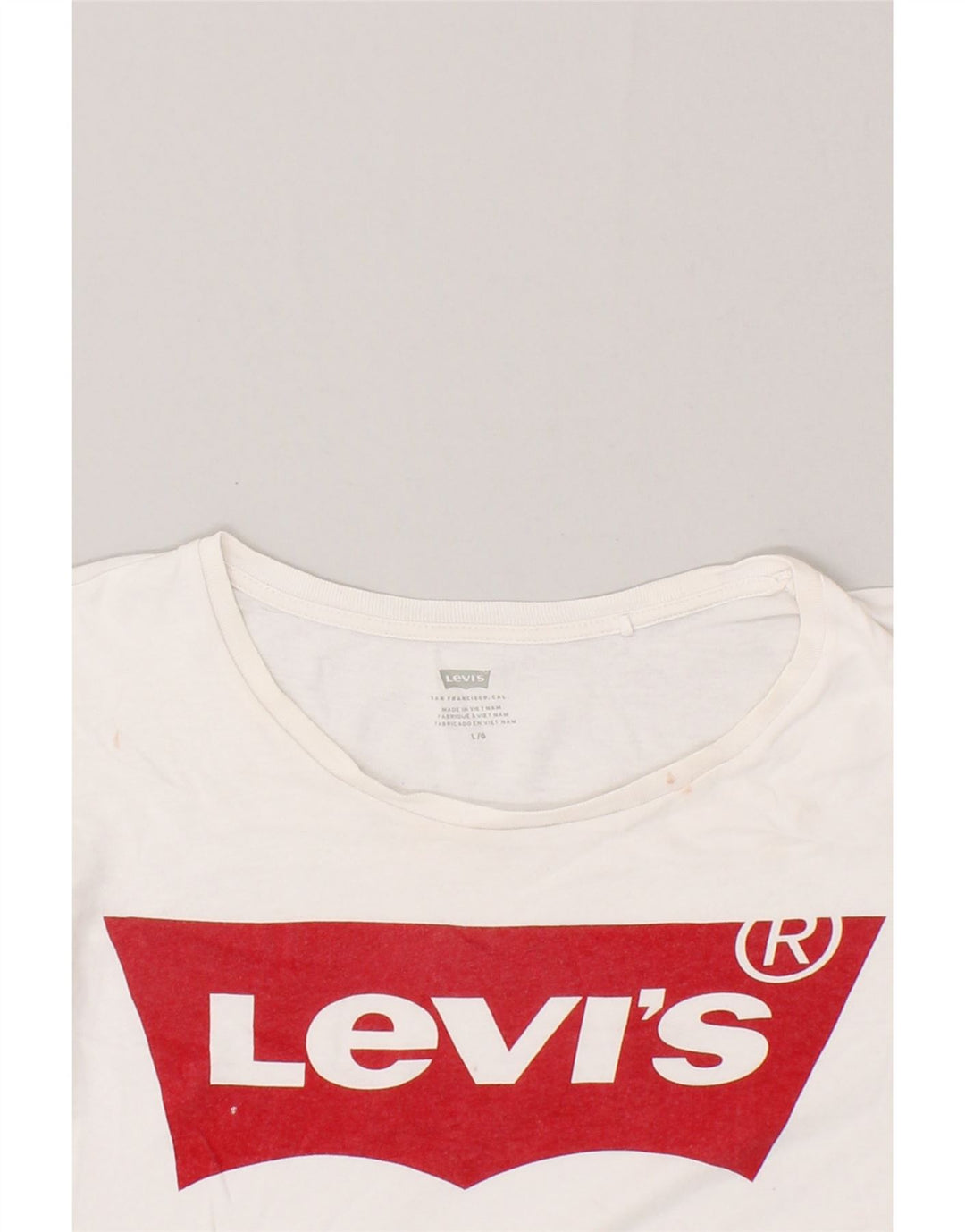 LEVI'S Womens Graphic T-Shirt Top UK 16 Large White Vintage Levi's and Second-Hand Levi's from Messina Hembry 