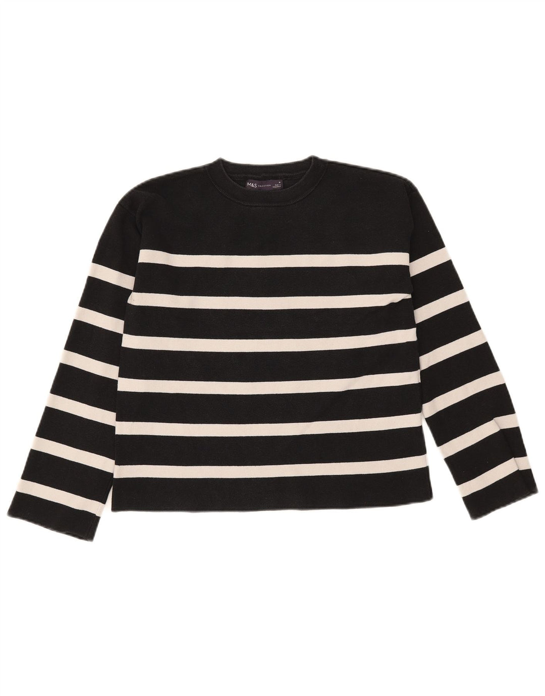 Marks & Spencer Dame sweater med rund hals DK 12 Mellem sort stribet