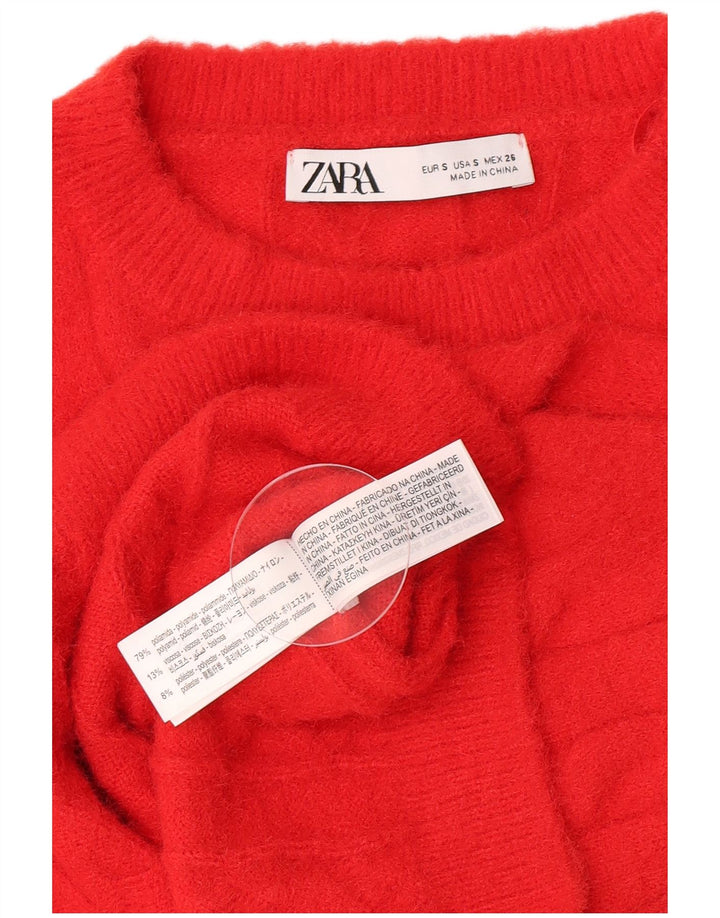 Zara Dame Crop Vest Tank Top UK 10 Lille Rød Polyamid