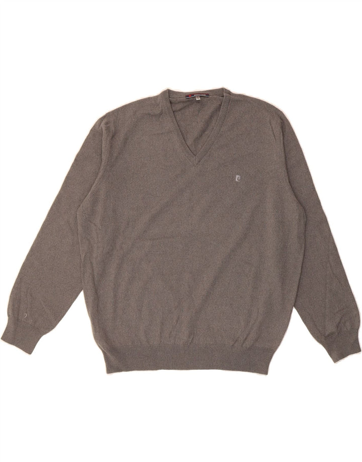 PIERRE CARDIN Mens V-Neck Jumper Sweater Medium Grey Acrylic Vintage Pierre Cardin and Second-Hand Pierre Cardin from Messina Hembry 