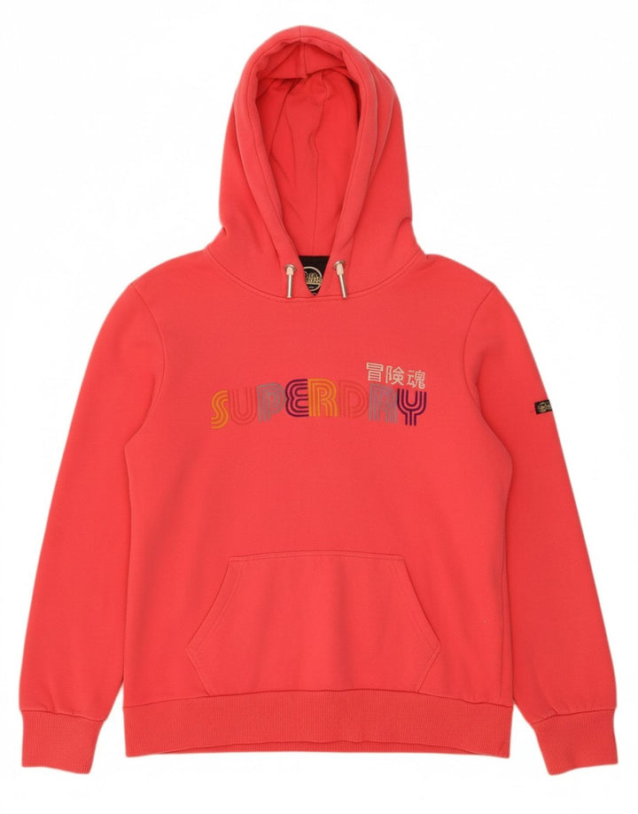 SUPERDRY Womens Oversized Graphic Hoodie Jumper UK 12 Medium  Red Cotton