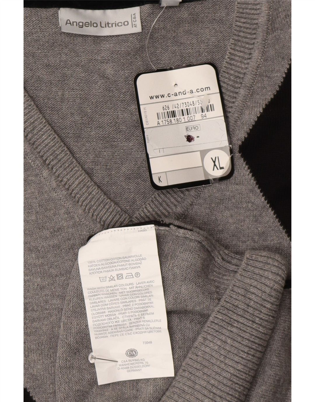Angelo Litrico Herrevest Tank Top XL Grå Argyle/Diamant Bomuld
