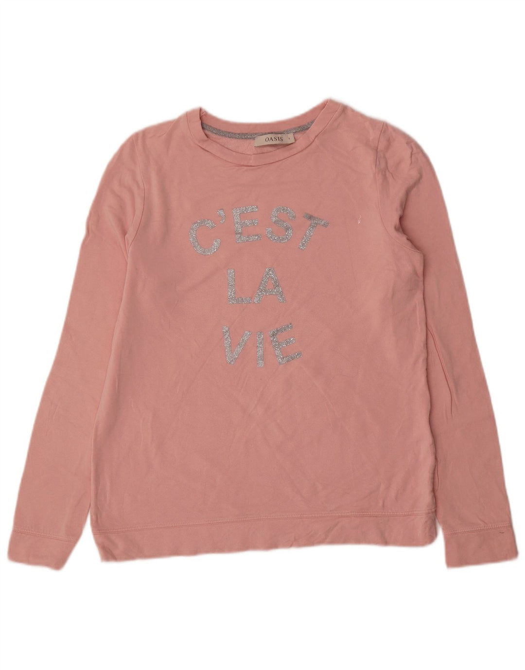 Oasis Dame Grafisk Sweatshirt Jumper UK 10 Small Pink Viscose