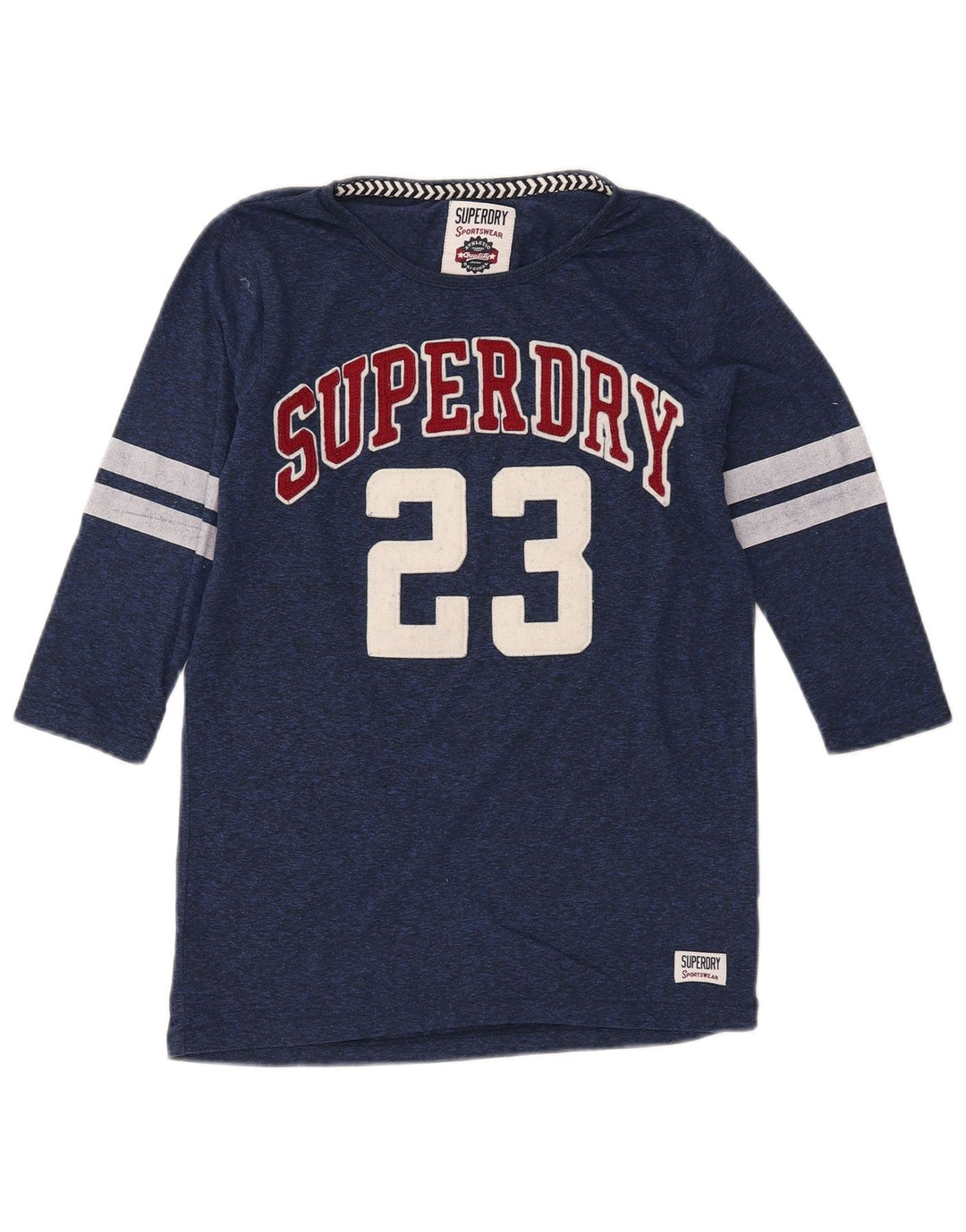 SUPERDRY grafisk top til kvinder 3/4 ærmer UK 2 2XS marineblå polyester