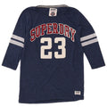 SUPERDRY grafisk top til kvinder 3/4 ærmer UK 2 2XS marineblå polyester