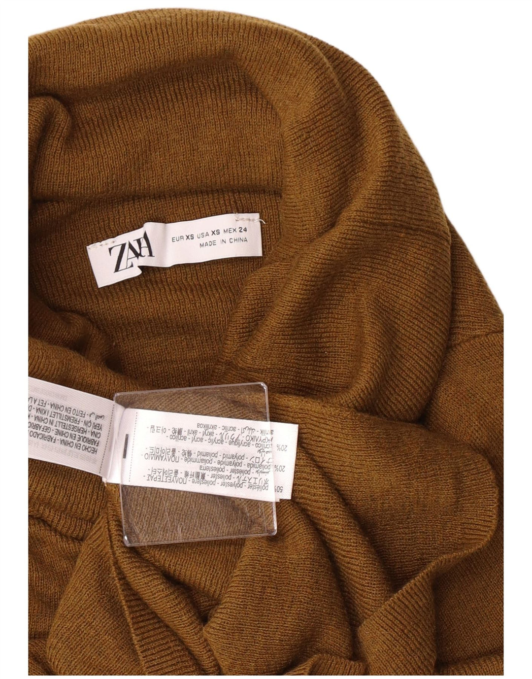 Zara Dame Rullehals Sweater UK 4 XS Khaki Polyester