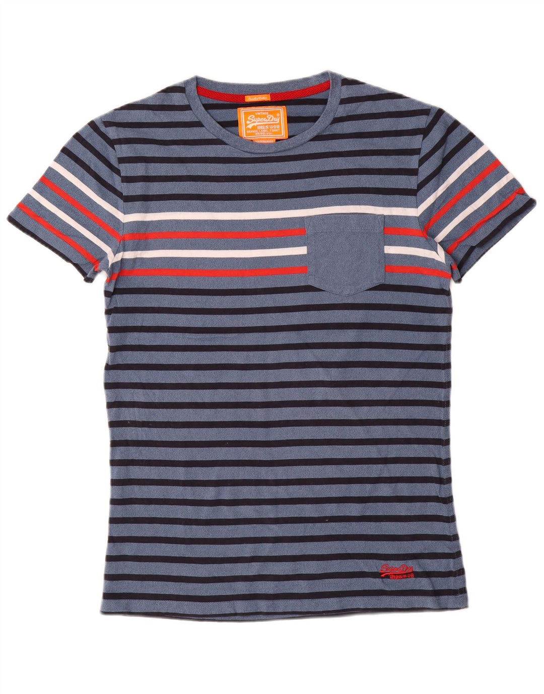 Superdry T-shirt til mænd, medium marineblå stribet bomuld