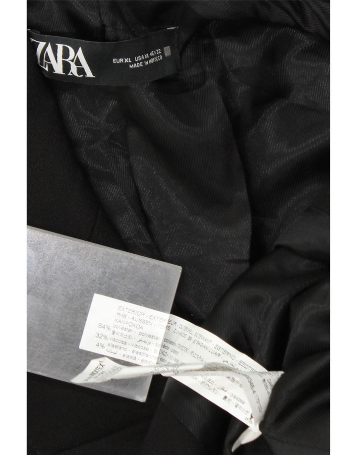 ZARA Dame Dobbeltradet Blazer Jacket UK 18 XL Sort Polyester