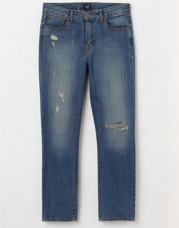 Gap Girlfriend Distressed Straight Jeans 13-14 år W28 L26 Blue
