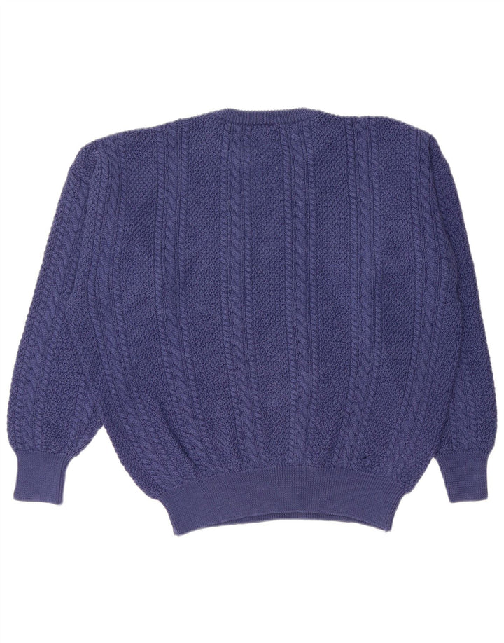 VINTAGE Herre sweater med rund hals XL Marineblå Virgin Wool