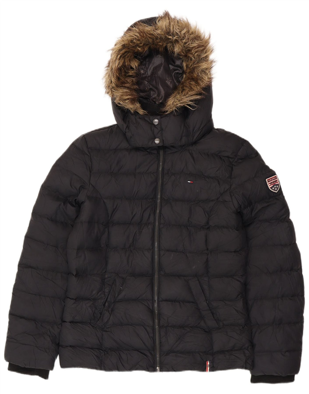 TOMMY HILFIGER Polstret hættejakke til kvinder UK 16 Stor sort polyester