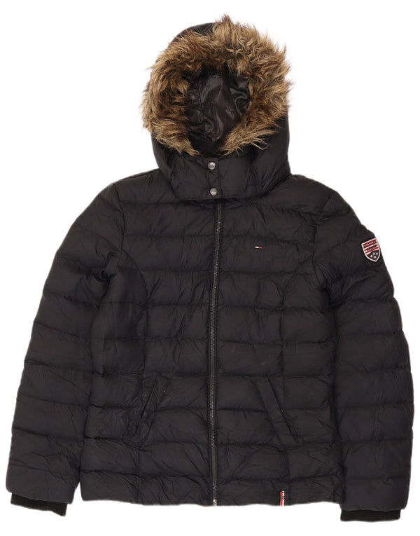TOMMY HILFIGER Polstret hættejakke til kvinder UK 16 Stor sort polyester