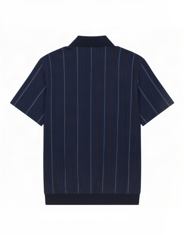 Nino Marini Herre Polo Shirt IT 48 Mellem marineblå nålestribet bomuld