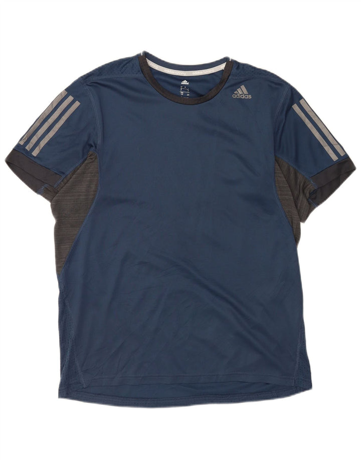 Adidas Herre Climacool T-Shirt Top Stor Marineblå Nålestribet Polyester