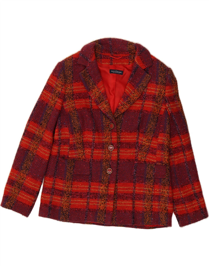 YOUR SIXTH SENSE Womens 3 Button Blazer Jacket UK 18 XL  Red Check Acrylic Vintage Your Sixth Sense and Second-Hand Your Sixth Sense from Messina Hembry 