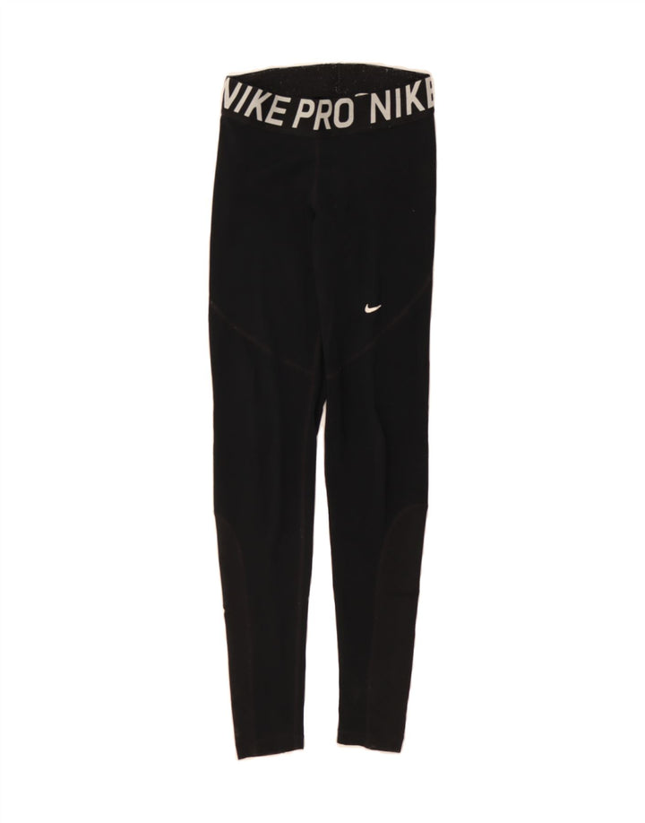 NIKE Womens Graphic Leggings UK 10 Small Black Polyester Vintage Nike and Second-Hand Nike from Messina Hembry 