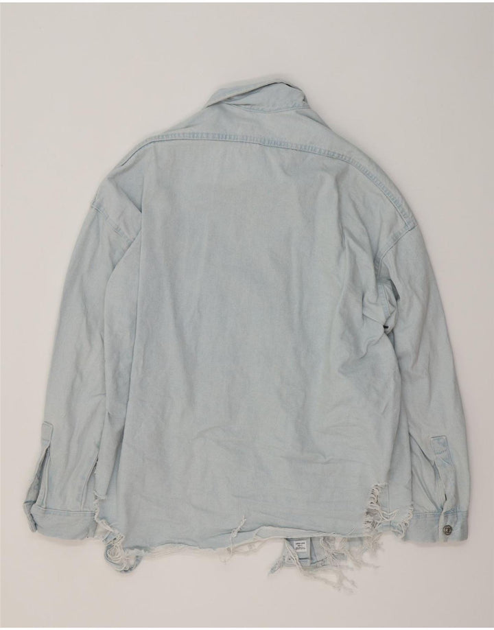 ZARA Dame Oversized Denim Shirt UK 10 Small Blue Cotton