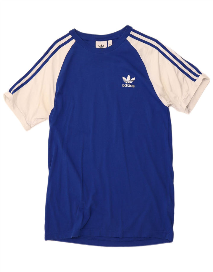 ADIDAS Herre T-Shirt Top Medium Blue Colourblock Bomuld