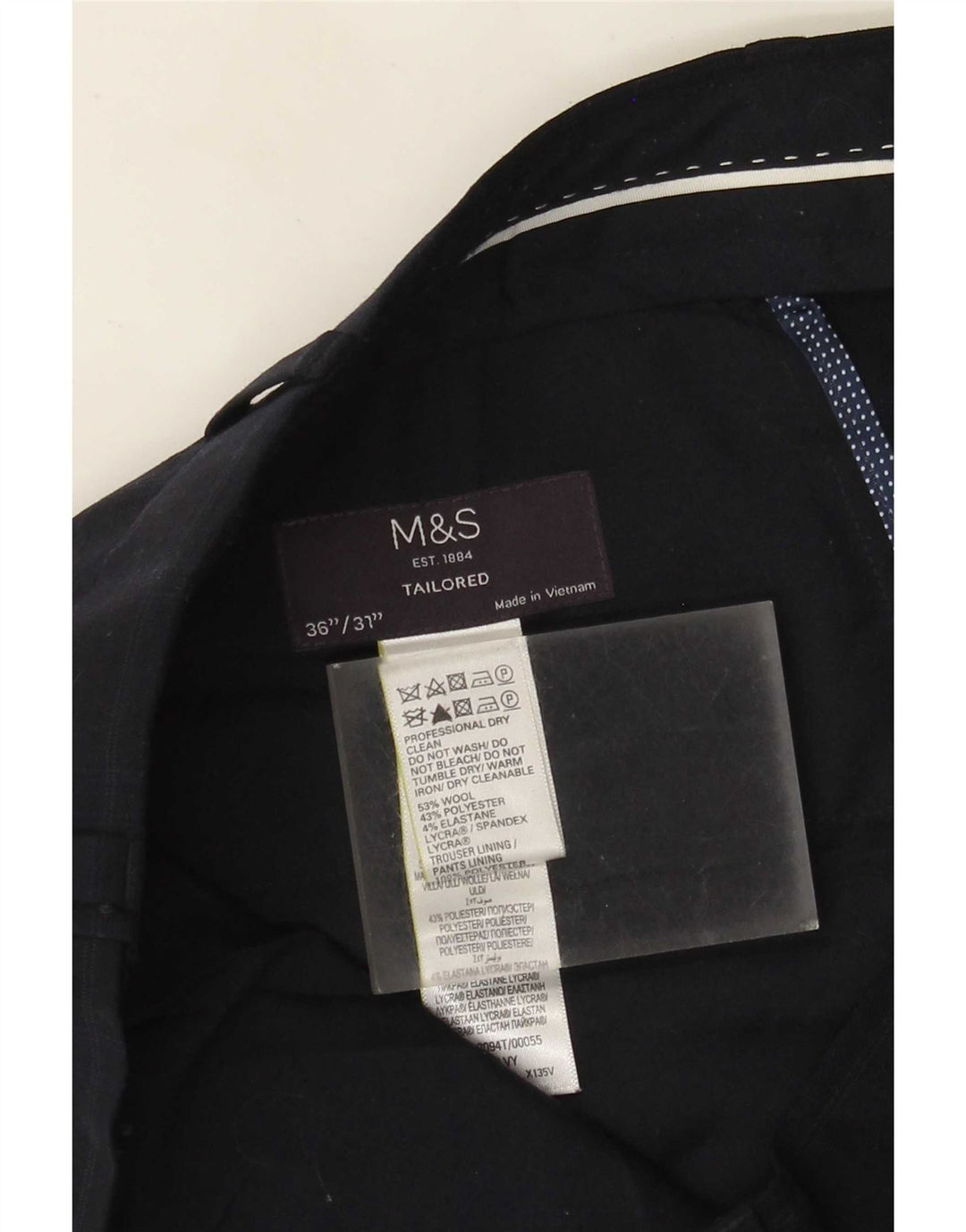 Marks & Spencer Skræddersyede jakkesætsbukser til mænd W36 L31 Marineblå nålestribe