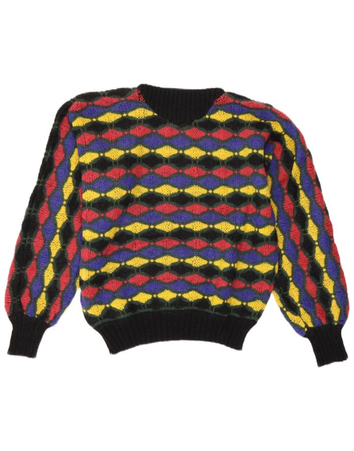 Vintage Dame Boat Neck Jumper Sweater IT 46 Stor Flerfarvet Geometrisk