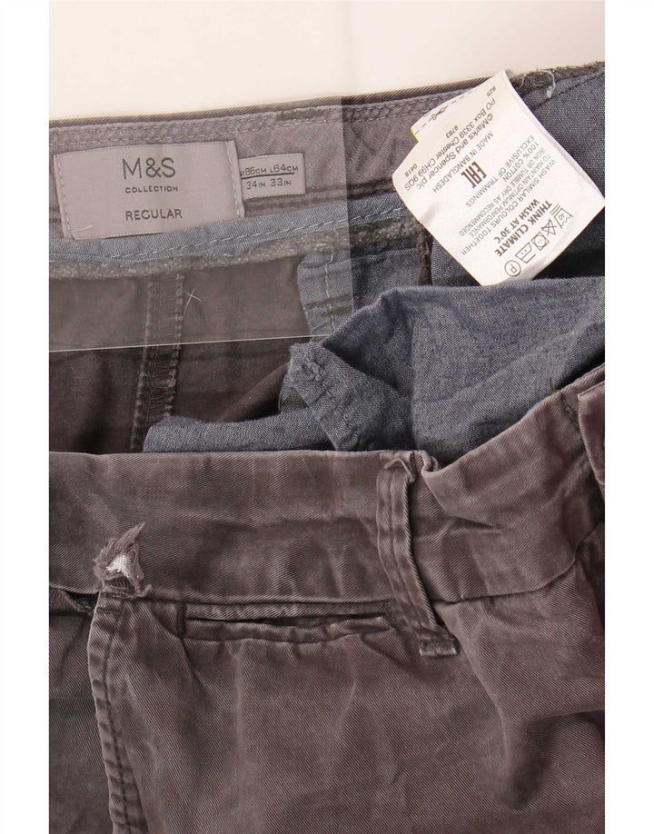 Marks & Spencer Herre Regular Chino Bukser W34 L33 Grå Bomuld
