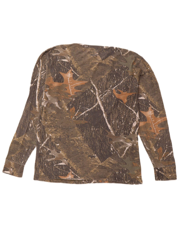 VINTAGE Herre Top Langærmet Stor Beige Camouflage Bomuld