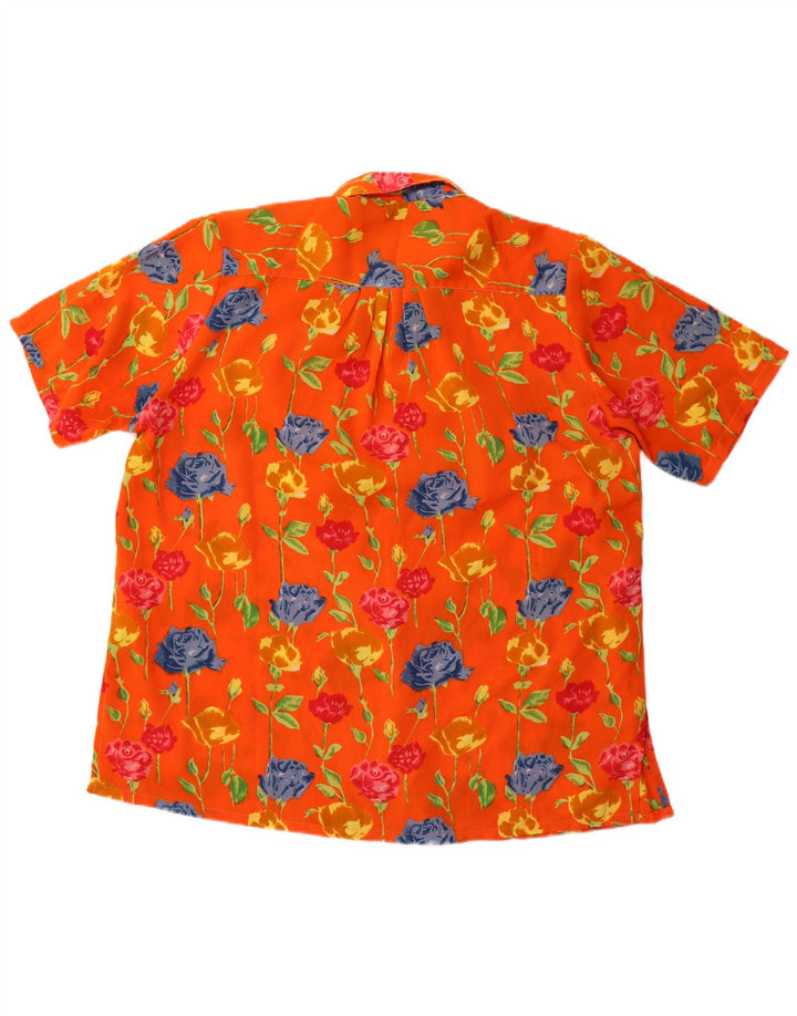 Mango Dame Kortærmet Oversized Skjorte Bluse UK 16 Large Orange Floral