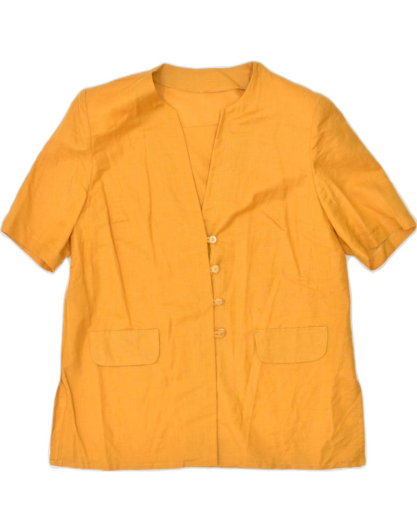 VINTAGE Kortærmet skjortebluse til kvinder U 20 2XL Gul nylon